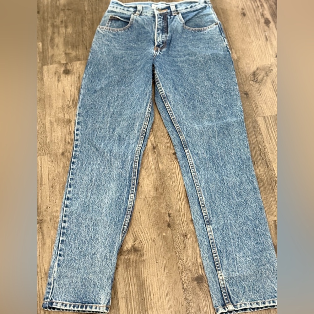 Stylish Blue Straight Leg Jeans Vintage High rise
